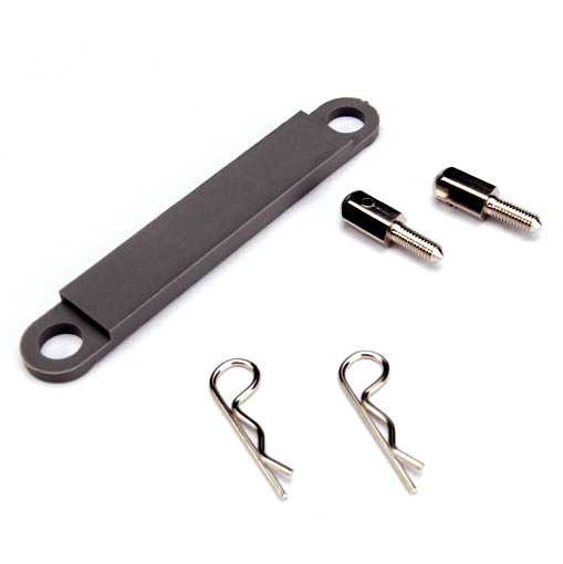 Battery Holddown Plate (grey) /Metal Posts (2) / Body Clips (2): 3727A