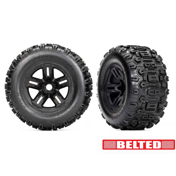 3.8" Black Wheels & Belted Sledgehammer Tires (2) :9573