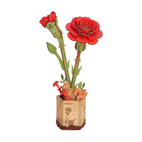 Red Carnation Wood Bloom Craft 3D Wooden Puzzle