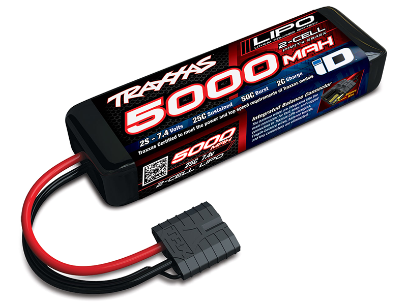 2 Cell 5000mAh 7.4V 25C LiPo Battery, (Short): 2842X