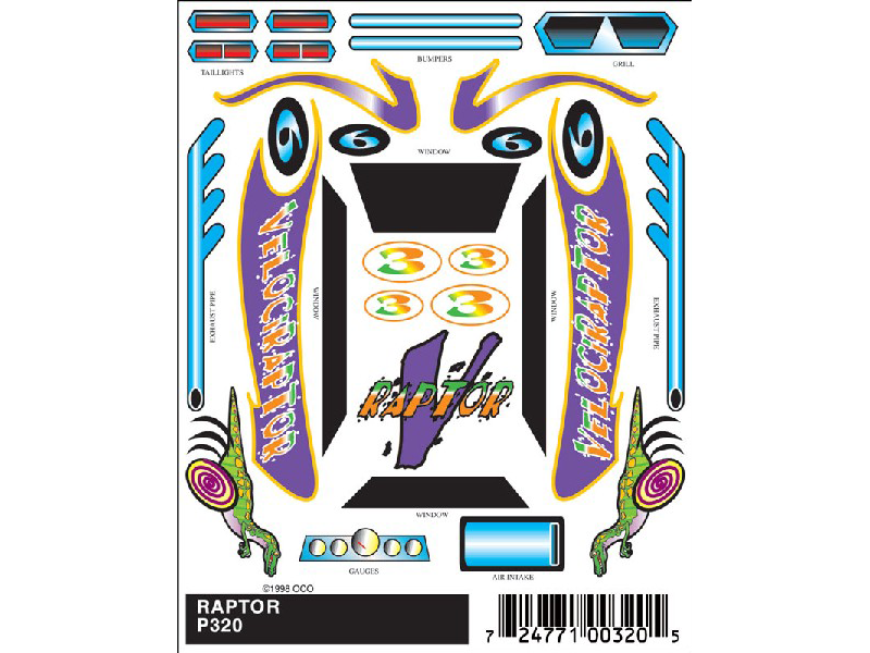 Pine Car StickOn Decal Raptor