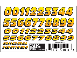 Pine Car Dry Transfer, Yellow Numbers