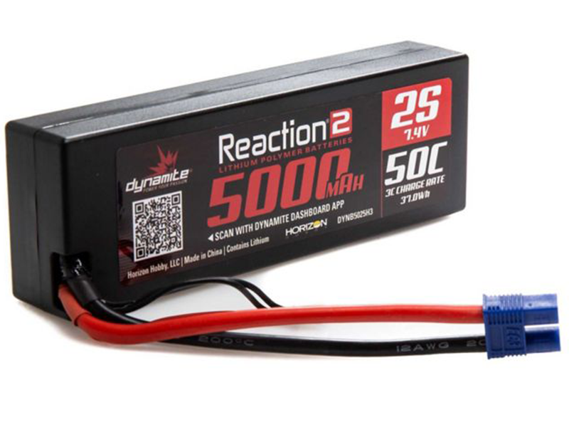 2 Cell 5000mAh 7.4V 50C LiPo, Hardcase: EC3
