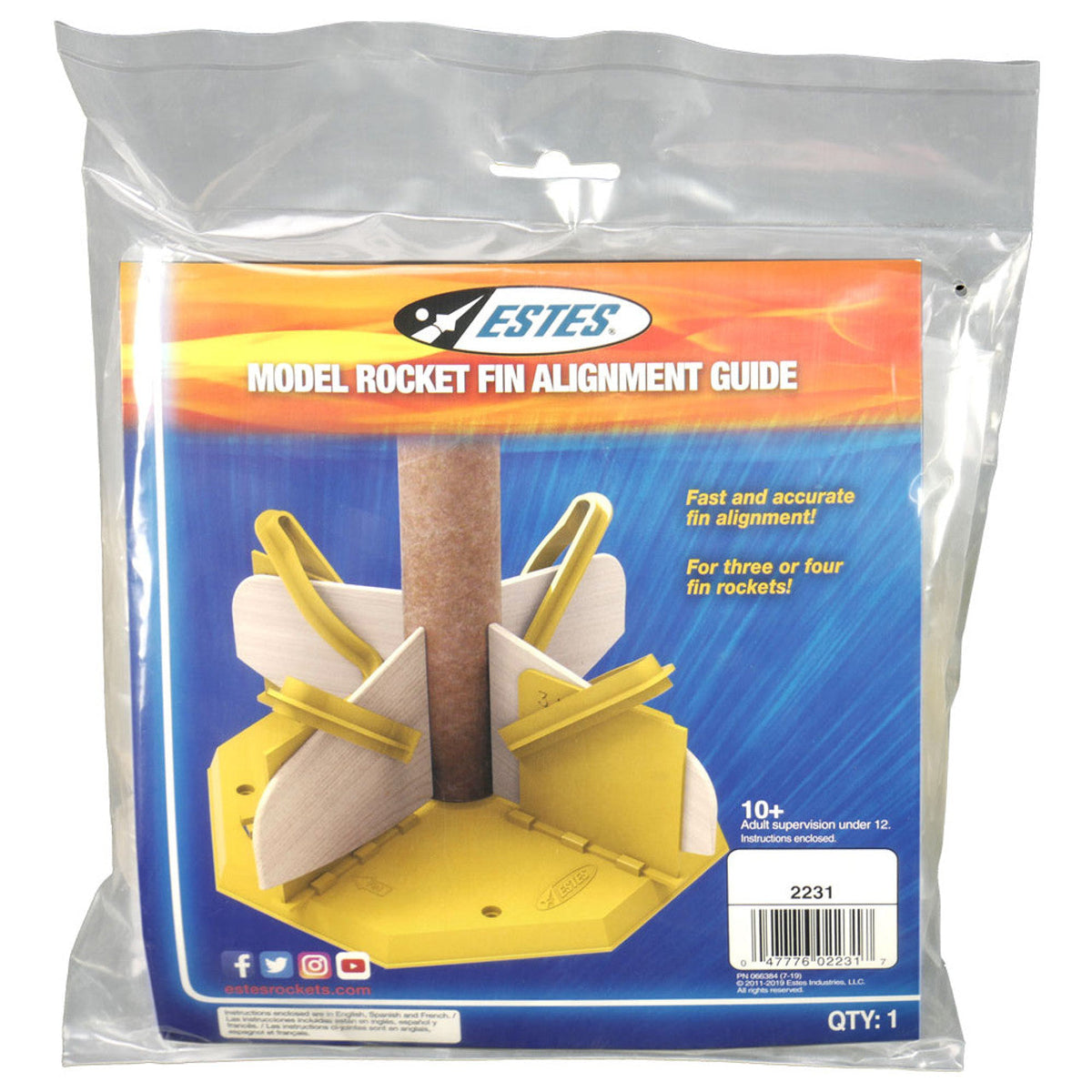Estes fin alignment guide jig for three or four fin model rockets