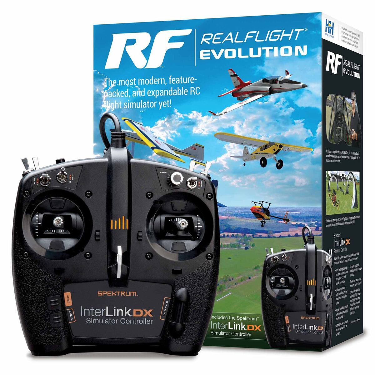 RealFlight Evolution RC flight simulator box with Spektrum InterLink DX controller