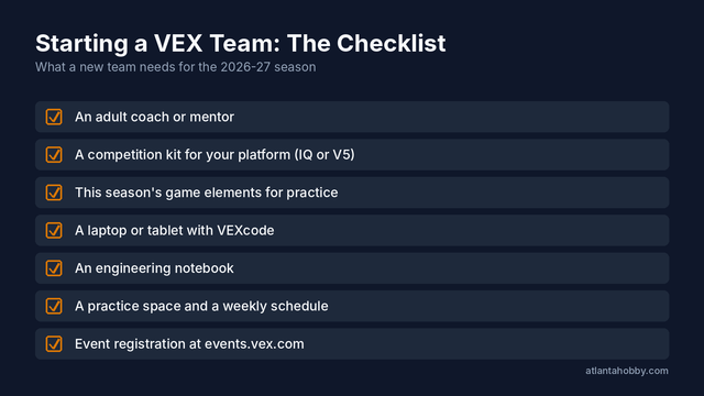 Checklist for starting a VEX robotics team in the 2026-27 season