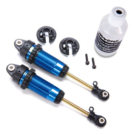 Shocks,GTR xxLong Blueanodized, w/TiN shafts (fully assembled, w/o springs)(2): 7462