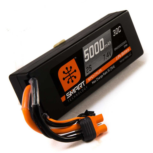 2 Cell 5000mAh  7.4V 30C Smart LiPo Battery, Hardcase, IC3
