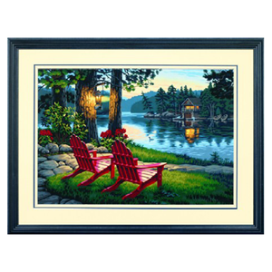 Adirondack Evening (lake, Cabin, Chairs) Paint By Number 20"*14"