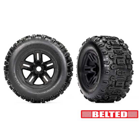 3.8" Black Wheels & Belted Sledgehammer Tires (2) :9573
