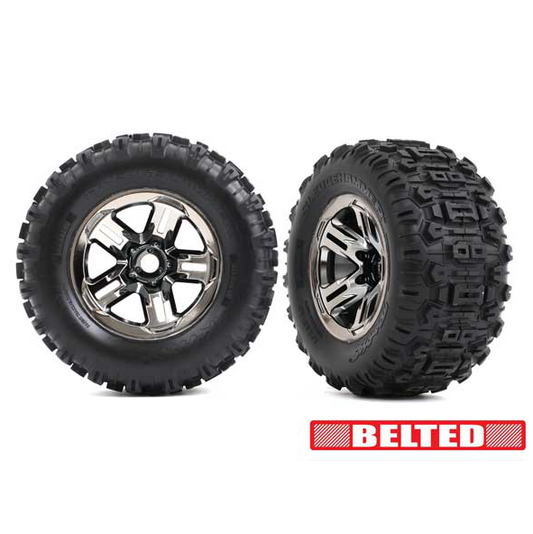 3.8" Chrome Wheels & Belted Sledgehammer Tires (2) :9573A