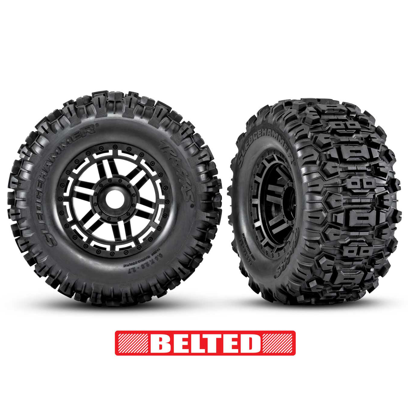 T&W Maxx 2.8" Black Wheels & Belted Sledgehammer Tires (2)