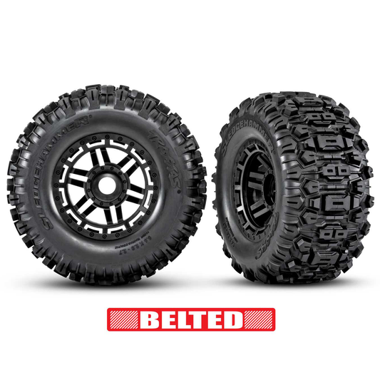 T&W Maxx 2.8" Black Wheels & Belted Sledgehammer Tires (2)