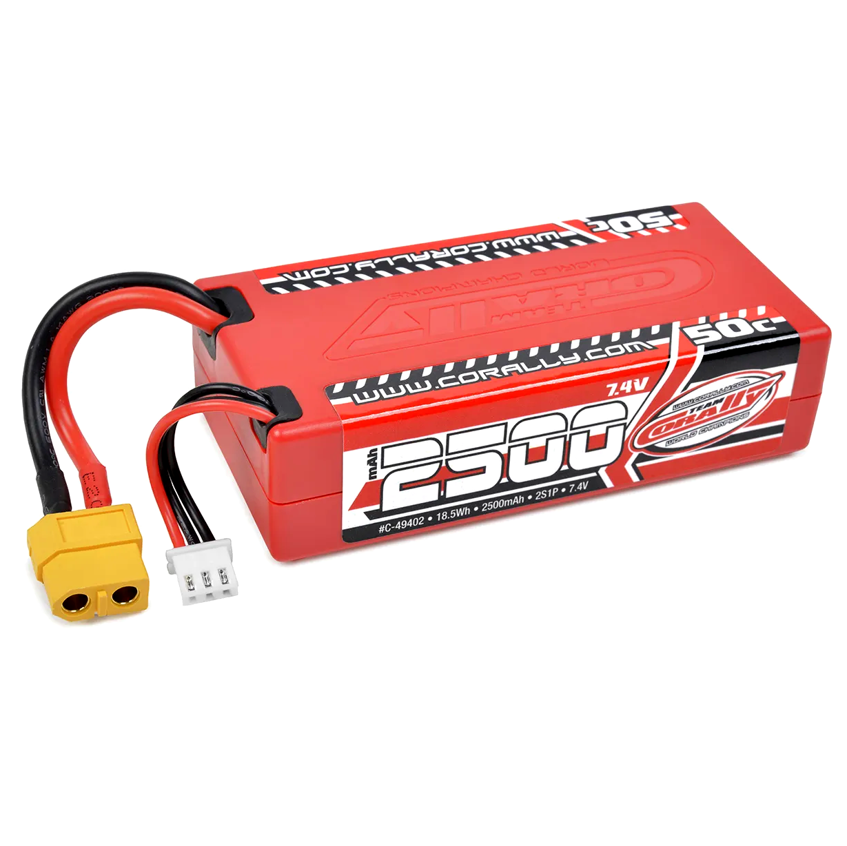 2 Cell 2500mAh 7.4V Shorty XT-60 Sport Racing 50C: COR49402