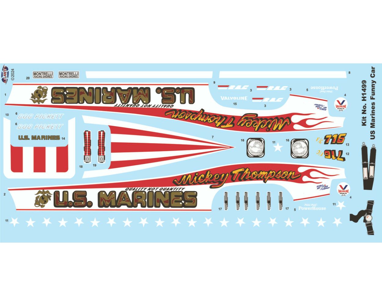 1/16 Mickey Thompson Marines Funny Car Plastic Model Kit