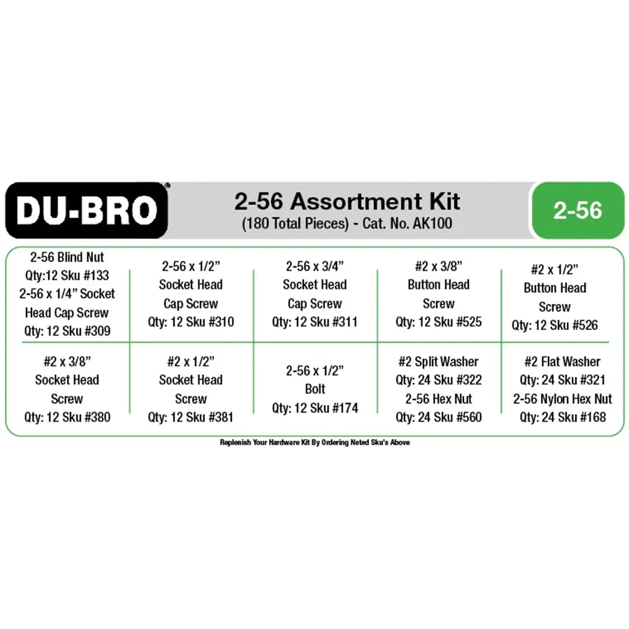 Du-Bro 2-56 Hardware Assortment Kit (180 pcs set) (dubak100)