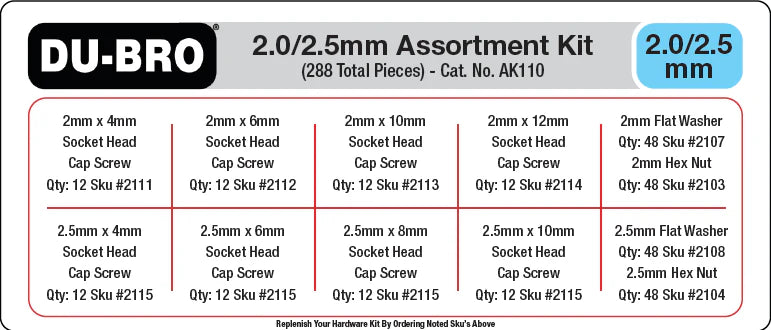 Du-Bro 2.0 / 2.5mm Hardware Assortment Kit (288 pcs set) (dubak110)