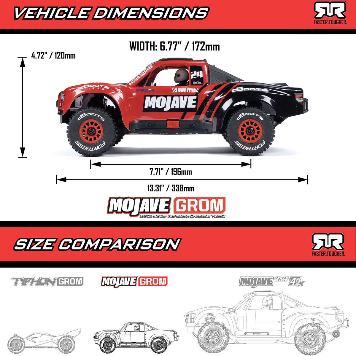 1/12 Mojave GROM Small Scale 4x4 DT RTR (Includes battery and charger) Red/Black: ARA2104T1