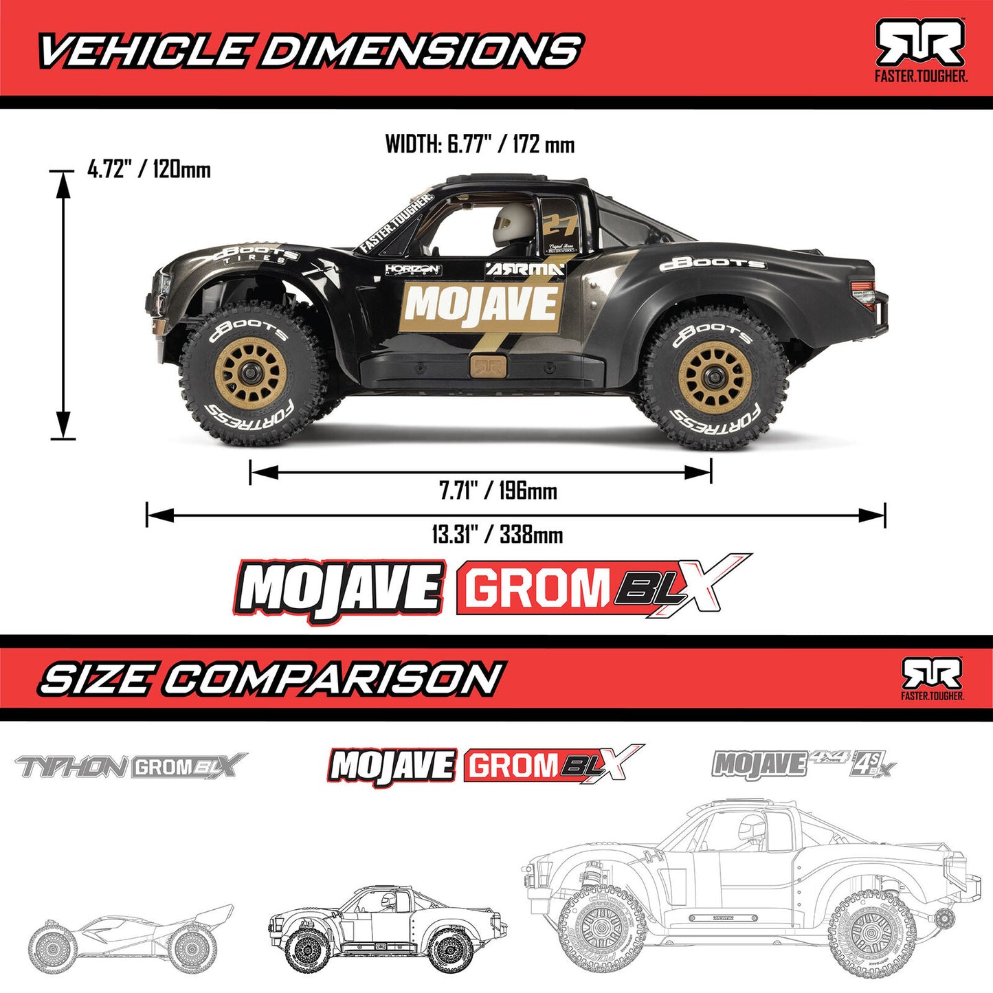 1/16 Mojave GROM Brushless 4x4 Buggy (Needs battery and charger) Black: ARA2304T1