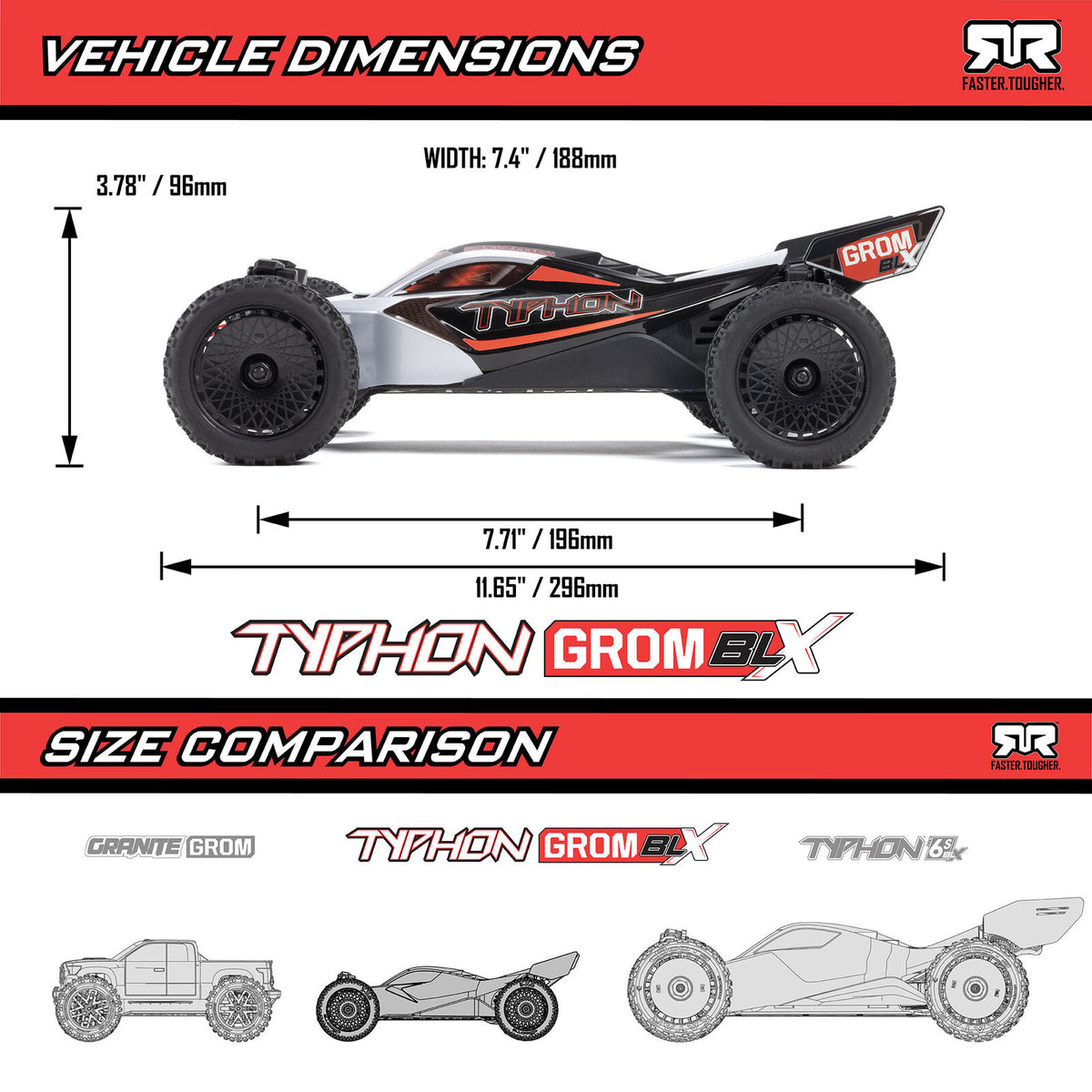 ARRMA 1/14 Typhon GROM Brushless 4x4 Buggy (NO battery OR charger) Silver (ARA2306T1)