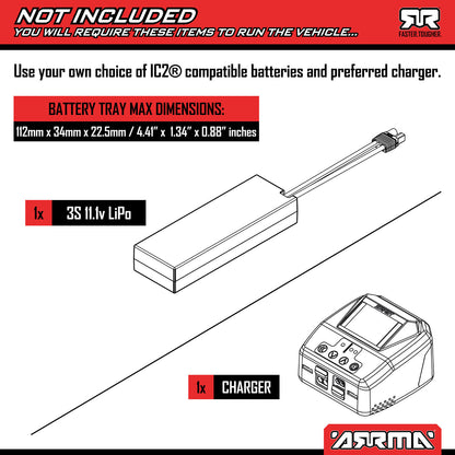 1/16 Mini KRATON 3S DSC 4X4 Brushless Speed Truck , Black/Red (Needs battery and charger):ARA250