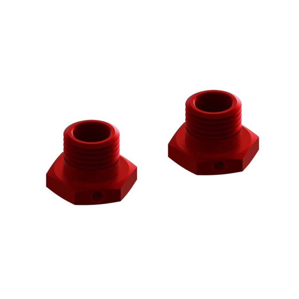ARRMA ARA311035 red aluminum 17mm wheel hexes, 14.6mm thick, set of 2
