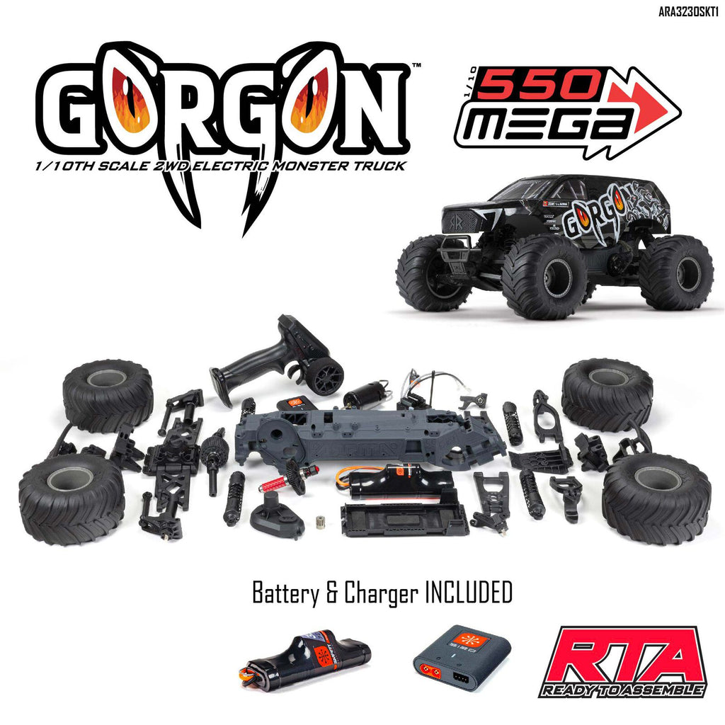 1/10 GORGON 4X2 Monster Truck Kit (includes battery and charger): Black: ARA3230SKT1