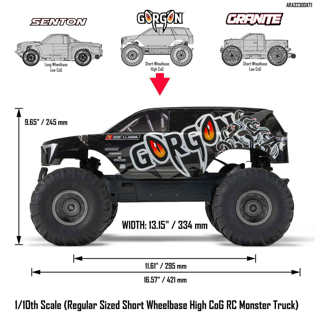 1/10 GORGON 4X2 Monster Truck Kit (includes battery and charger): Black: ARA3230SKT1