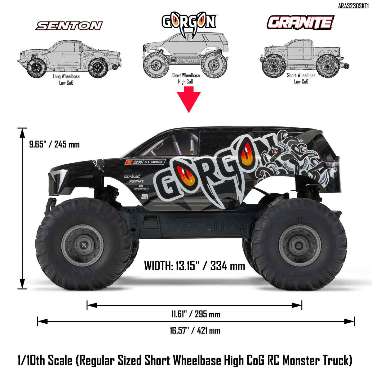 1/10 GORGON 4X2 Monster Truck Kit (includes battery and charger): Black: ARA3230SKT1