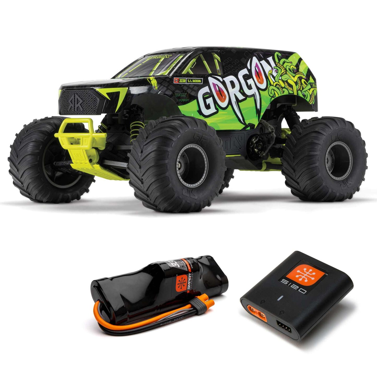 1/10 GORGON 4X2 Monster Truck (Includes battery & charger): Yellow/Green: ARA3230ST1