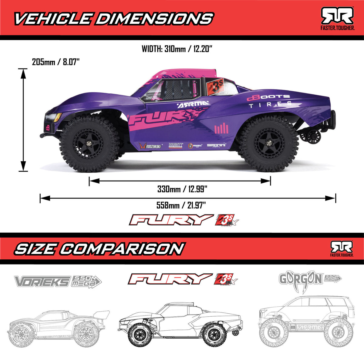 1/10 FURY 2wd 223S BLX Brushless RTR: Blue: ARA3521T1