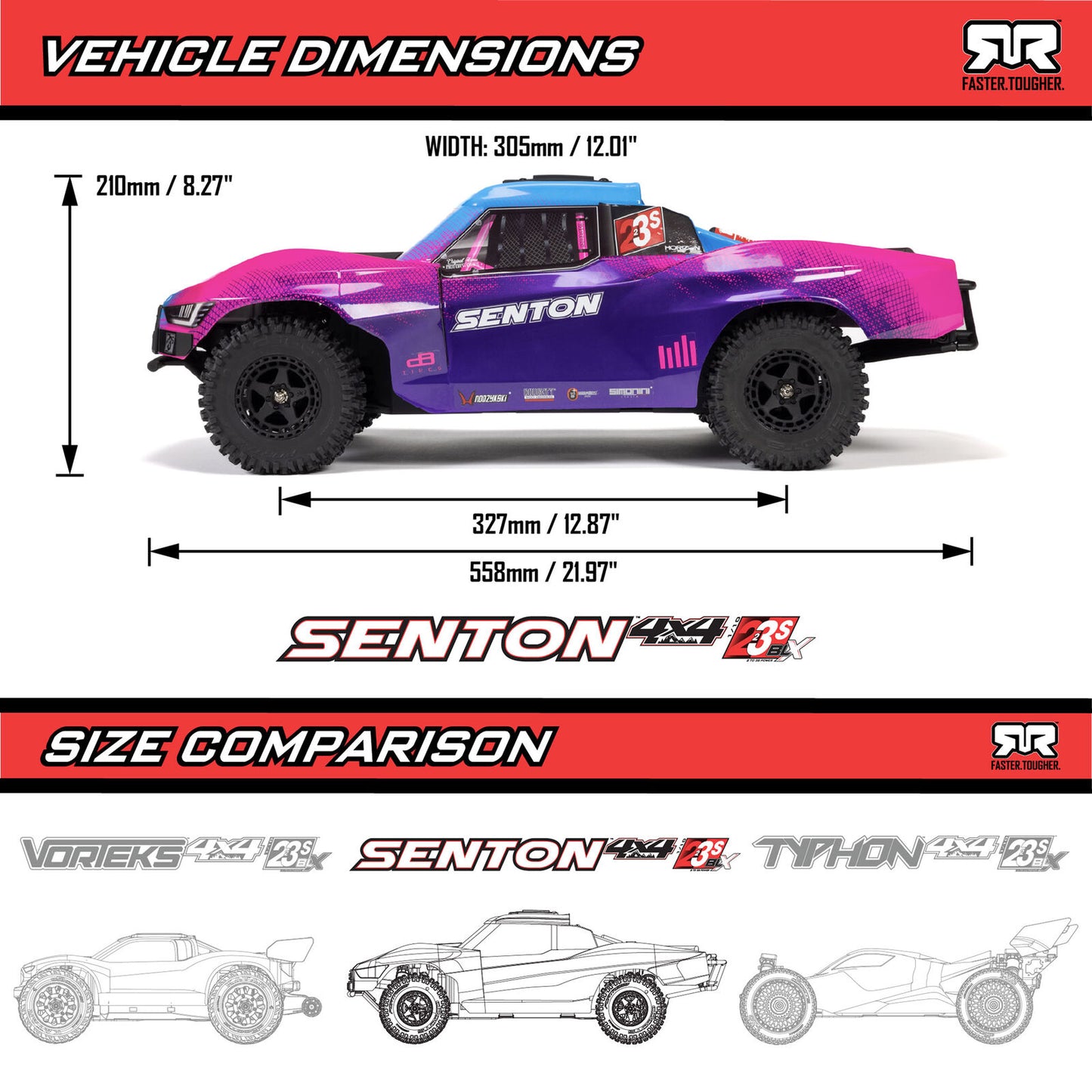 1/10 Senton 223S, 4WD, BLX w/DSC (Requires battery & charger): Red: ARA4303V4T2