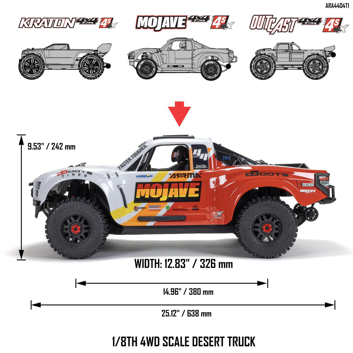 1/8 Mojave 4S 4WD BLX: (Requires battery & charger): Blue/Red: ARA4404T2