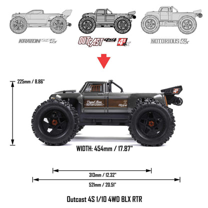 1/10 Outcast 4x4 4S BLX  Stunt truck (Requires battery & charger): Red: ARA4410V2T4