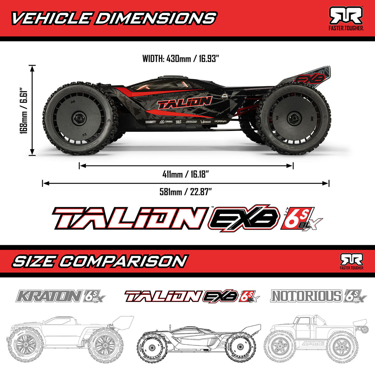 ARRMA 1/7 Talion 6S EXB 4x4 RTR Brushless Speed Truck, Black (ARA7707V6T1)