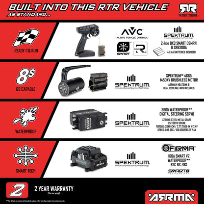 1/7 LIMITLESS 8S 4X4 RTR Red (Requires battery & charger): ARA7816T1