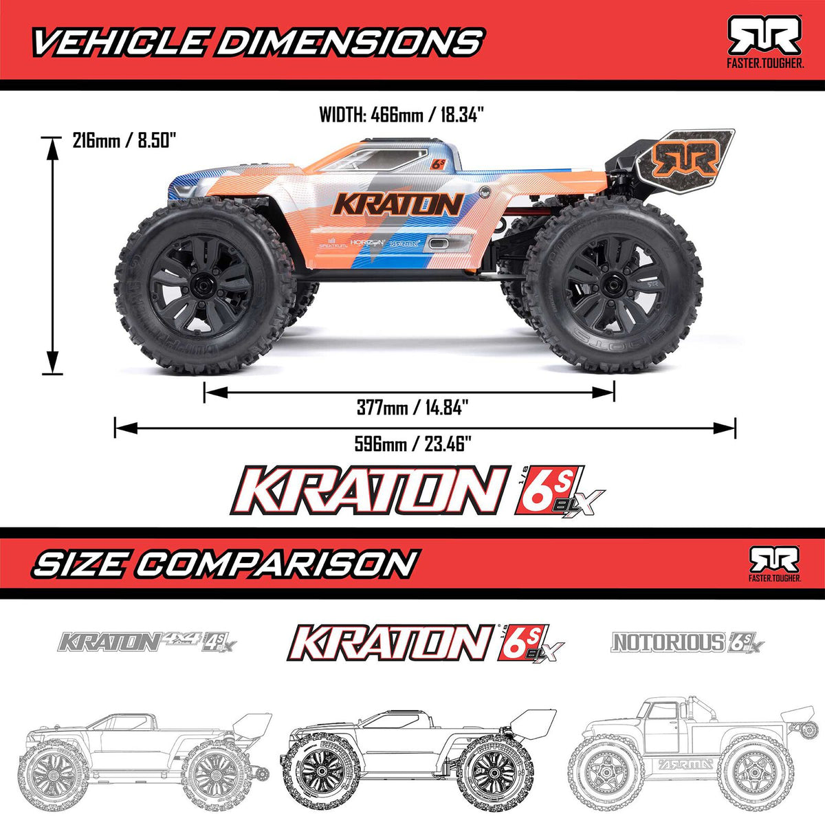 ARRMA 1/8 Kraton 6S, 4WD, BLX (Requires battery & charger): (Blue/Red) (ARA8608V6T4)