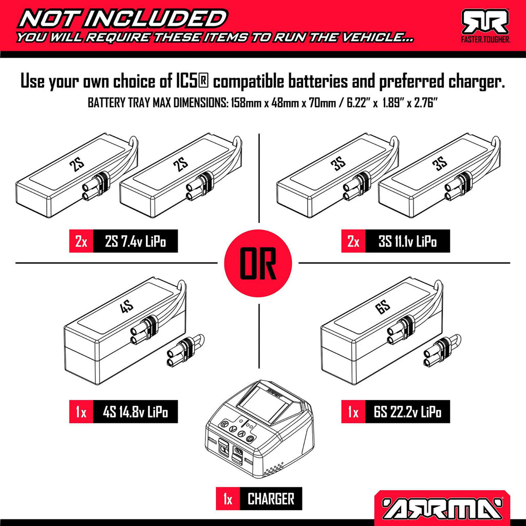 ARRMA 1/8 Kraton 6S, EXB, BLX V6 (Requires battery & charger): Black (ARA8708V6T1)