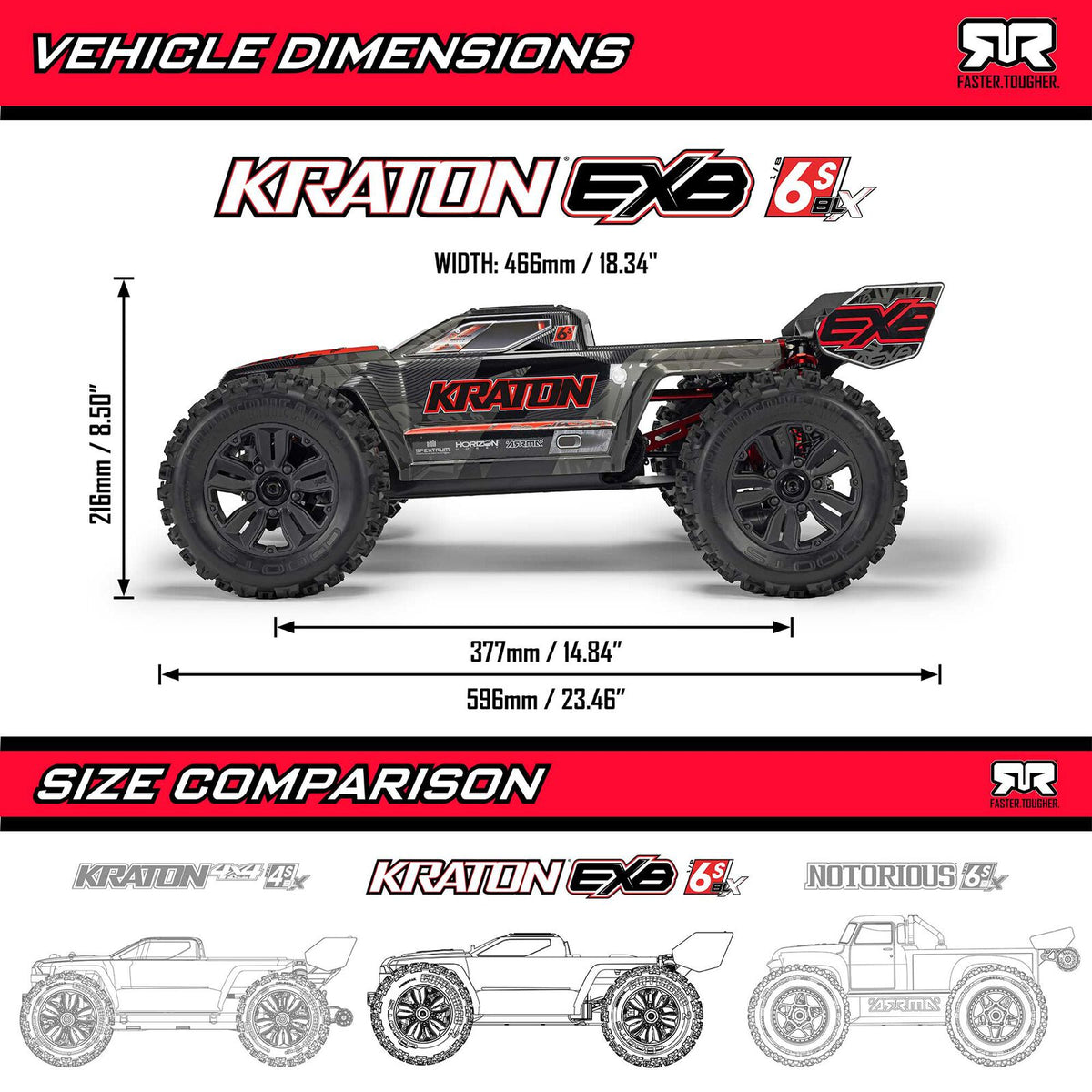 ARRMA 1/8 Kraton 6S, EXB, BLX V6 (Requires battery & charger): Black (ARA8708V6T1)
