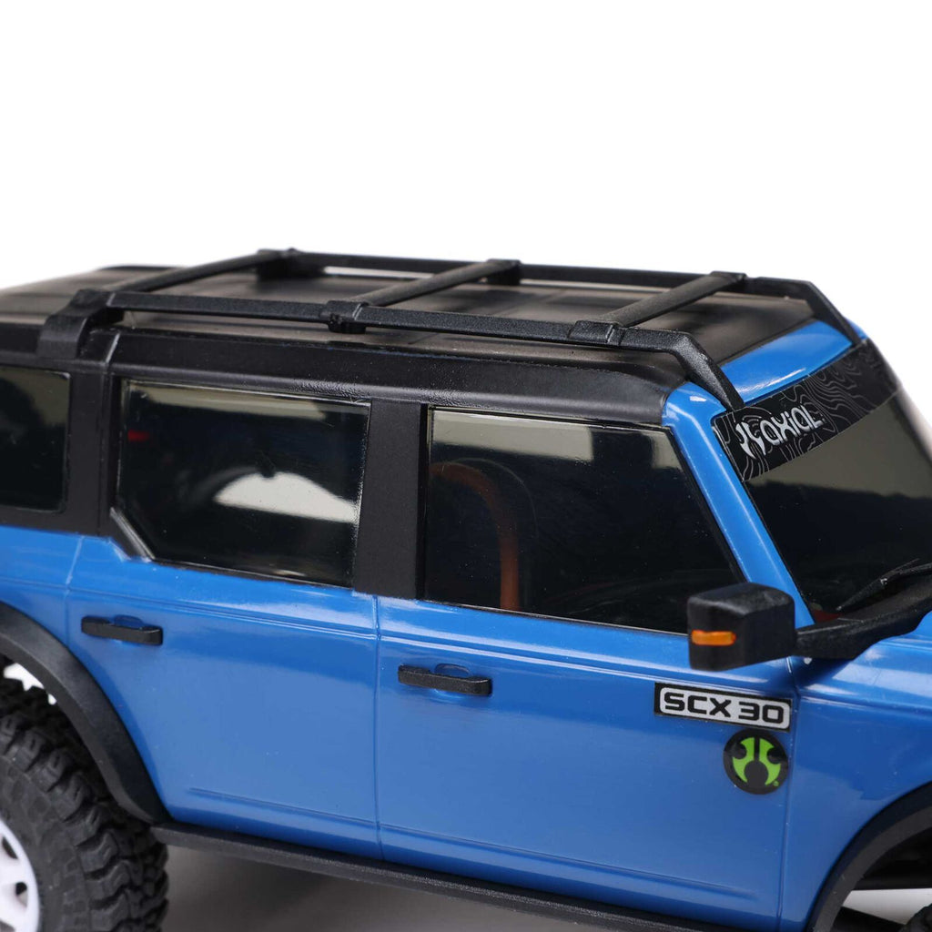 1/30 SCX30 Ford Bronco 4X4 RTR Brushed Rock Crawler (Battery & Charger Included), Blue
