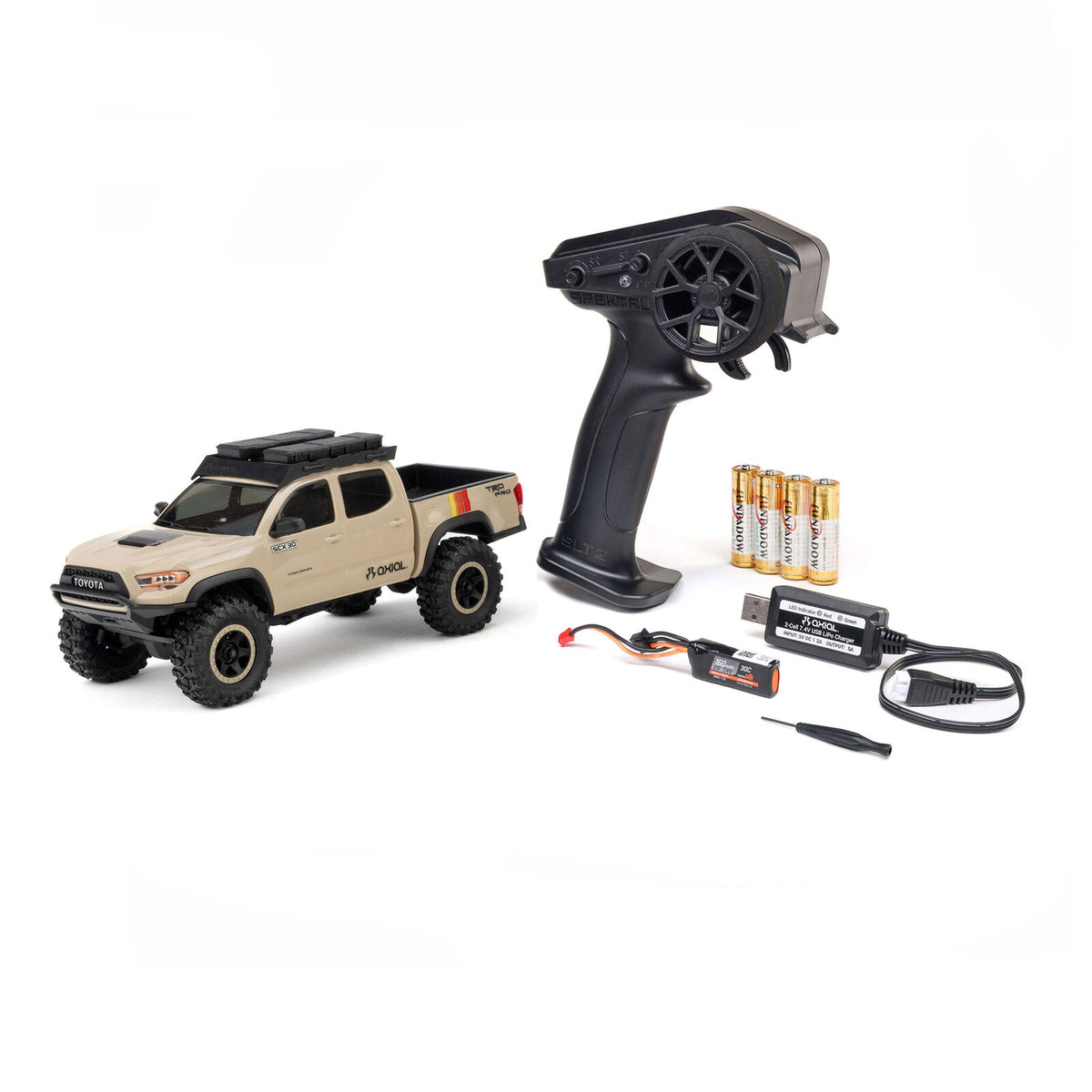 1/30 SCX30 Toyota Tacoma TRD Overland Edition RTR Rock Crawler (Battery & Charger Included), Tan