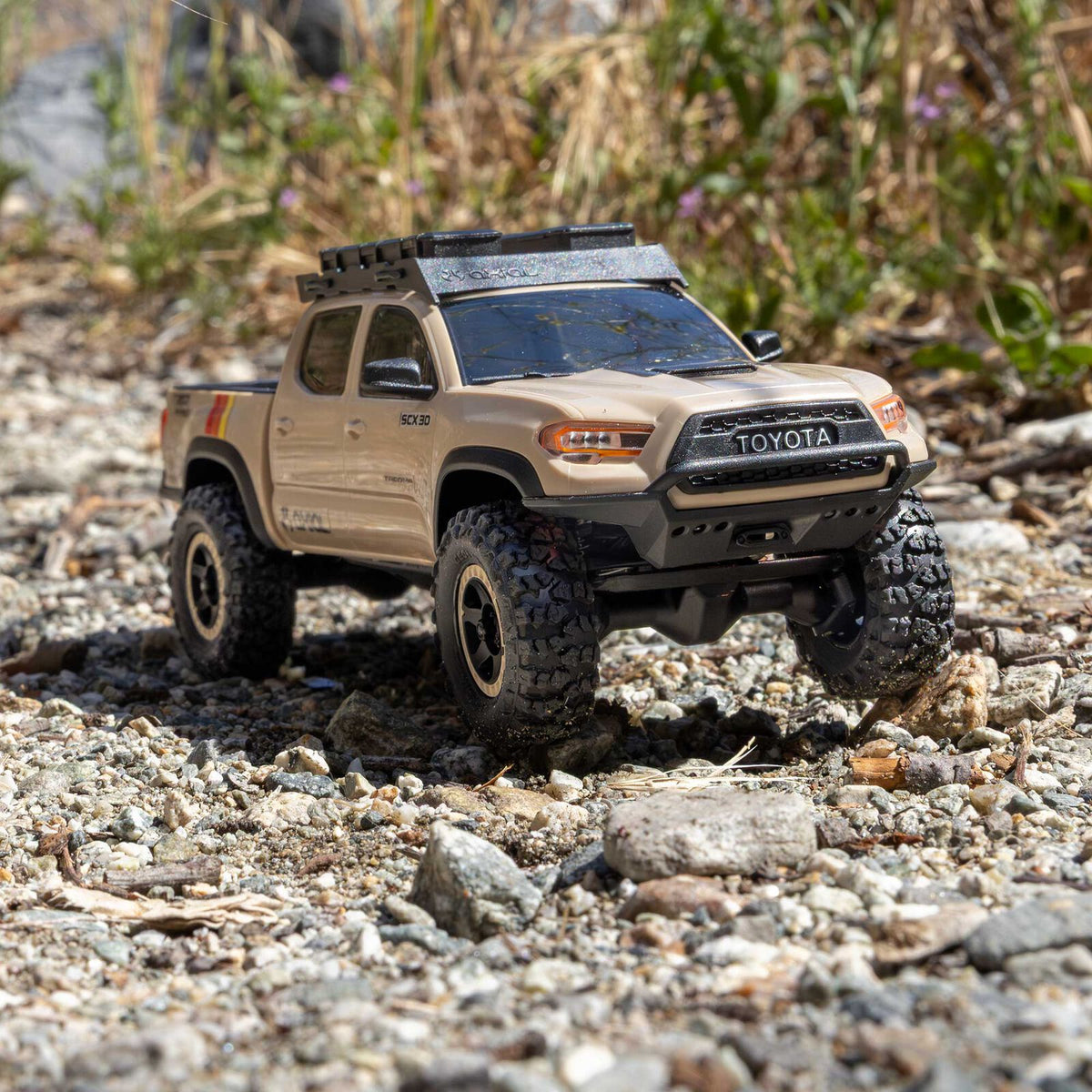 1/30 SCX30 Toyota Tacoma TRD Overland Edition RTR Rock Crawler (Battery & Charger Included), Tan