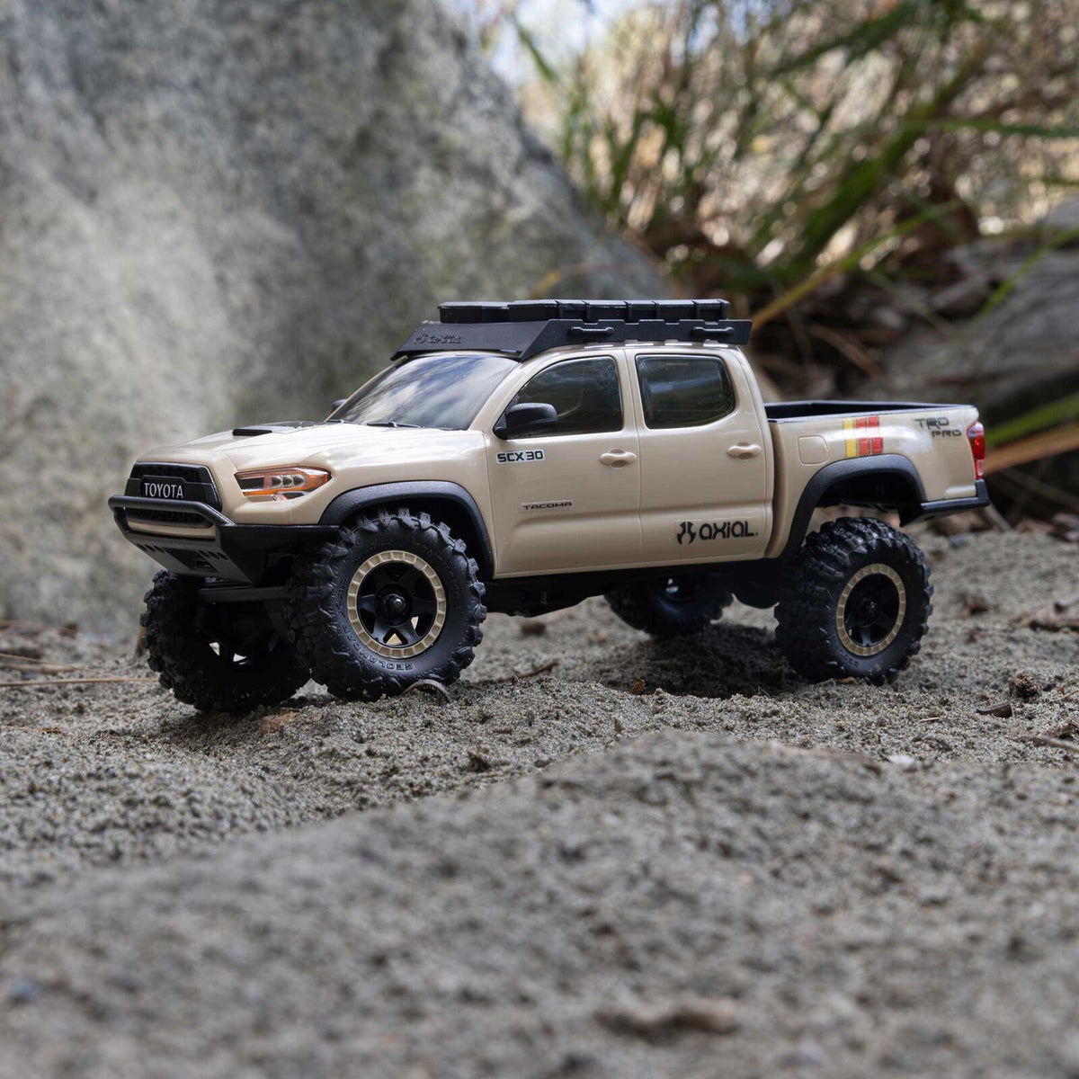 1/30 SCX30 Toyota Tacoma TRD Overland Edition RTR Rock Crawler (Battery & Charger Included), Tan