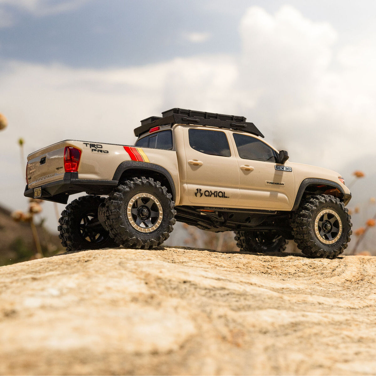 1/30 SCX30 Toyota Tacoma TRD Overland Edition RTR Rock Crawler (Battery & Charger Included), Tan