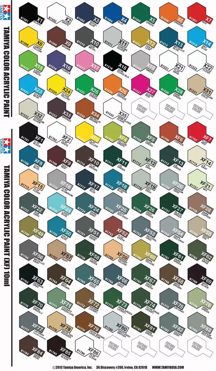 Tamiya Acrylic Mini X-6 Orange Paint, 10ml color chart