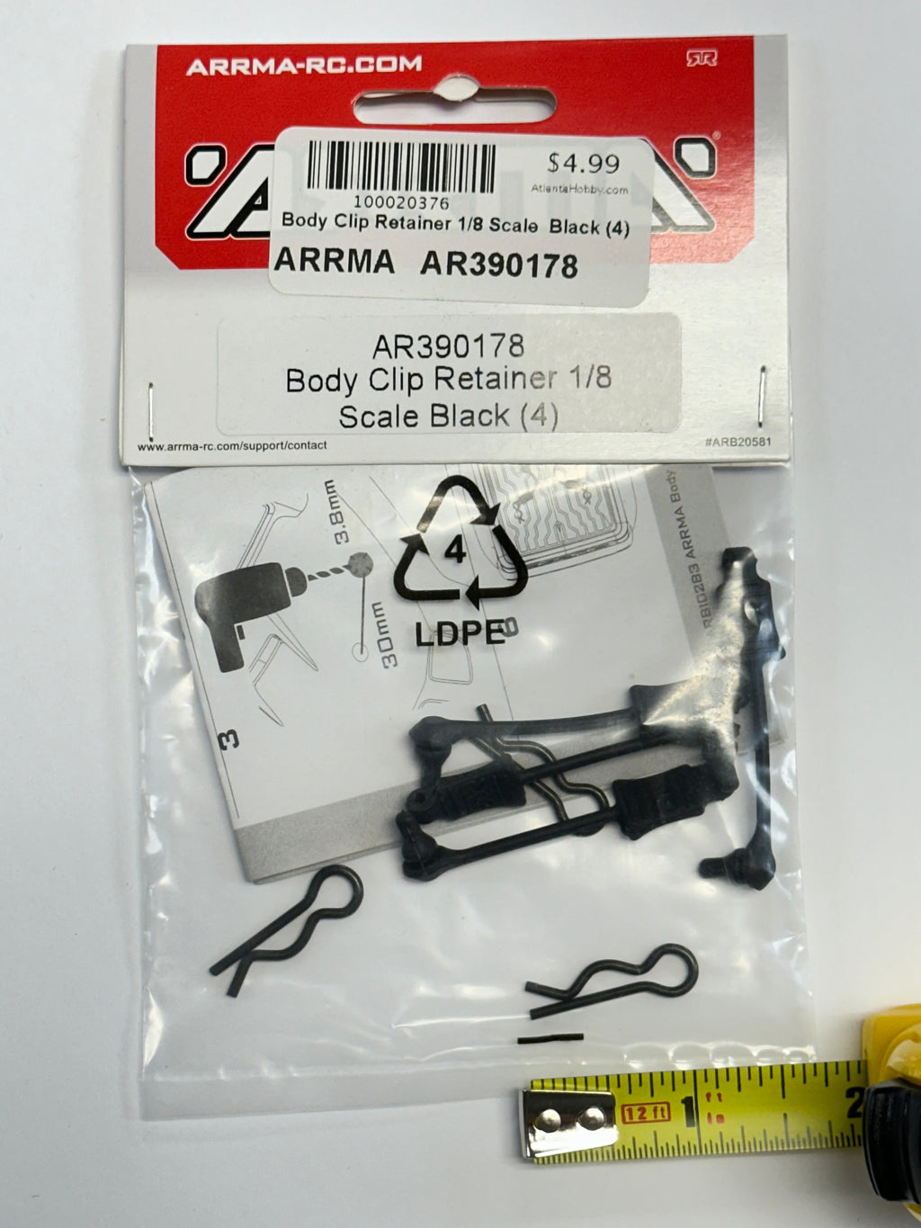 ARRMA Body Clip Retainer 1/8 Scale Black (4) (ARAC3447)