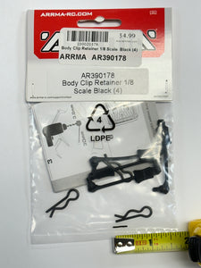 Body Clip Retainer 1/8 Scale Black (4): AR390178