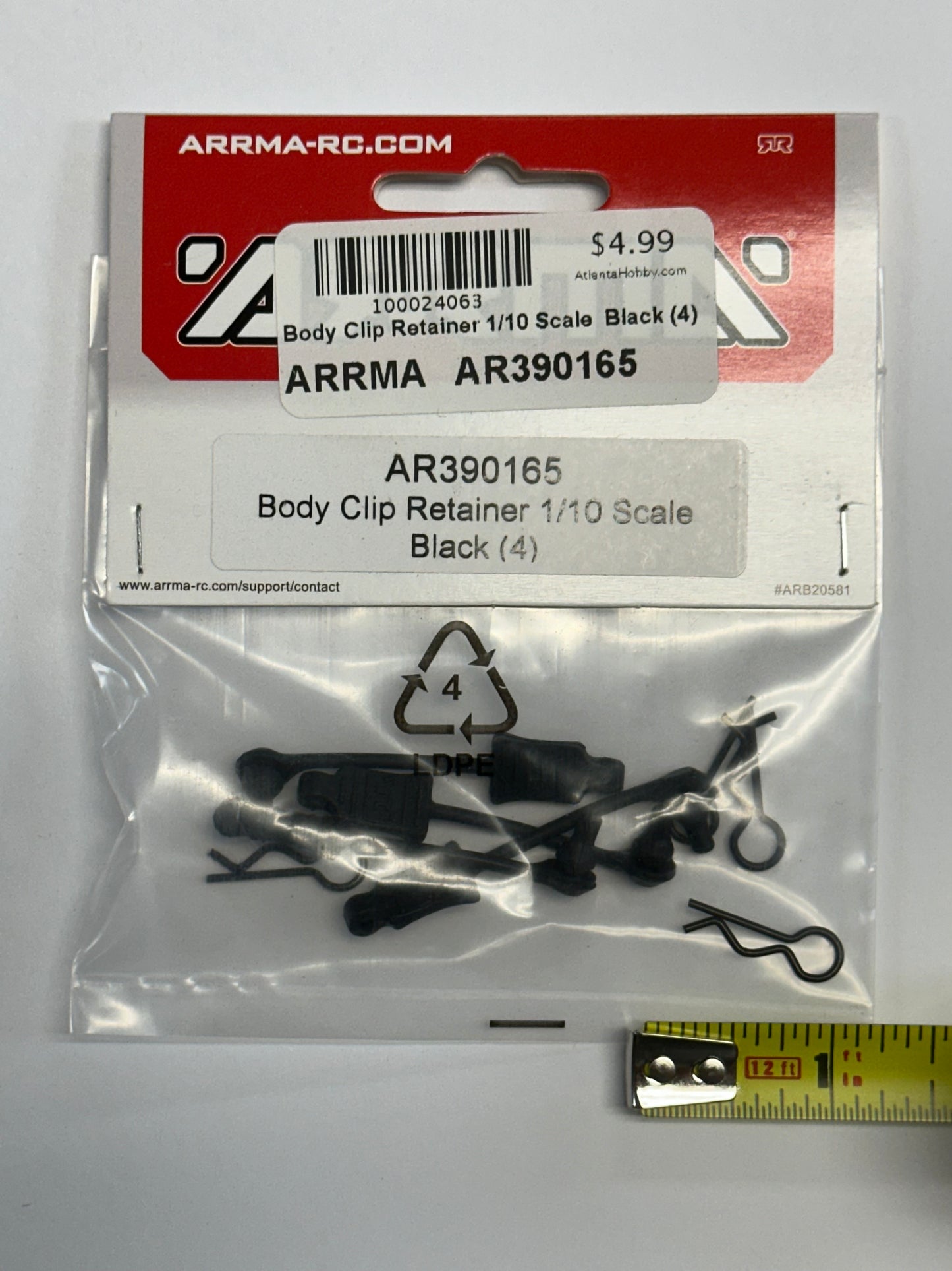 Body Clip Retainer 1/10 Scale Black (4): ARAC3445