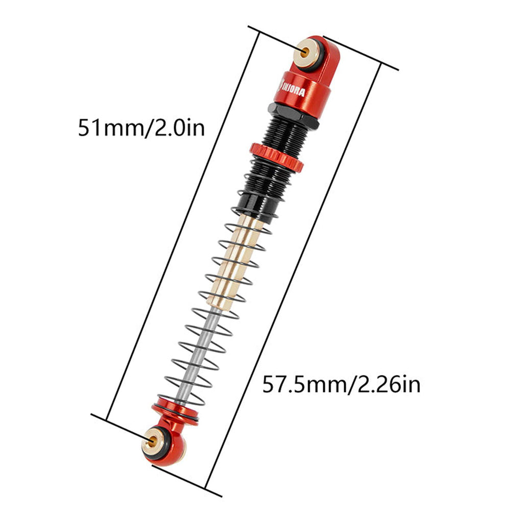 Injora Aluminum 51mm Threaded Oil Shocks, Red, 1/24 Axial AX24 (4) (INJSCX24-160RB-4)
