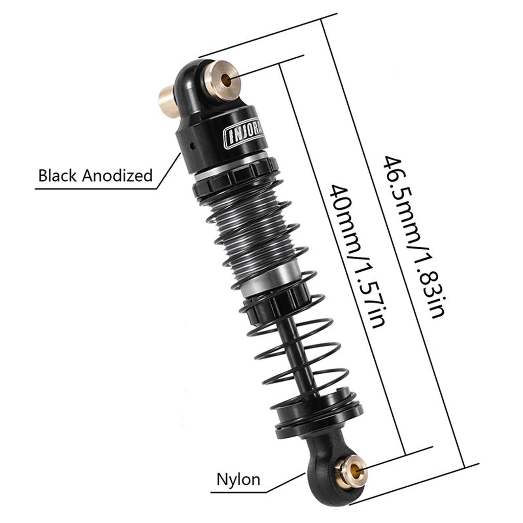 Injora Aluminum 40mm Big Bore Shocks, Black, 1/24 Axial SCX24 (4) (INJSCX24-179BK)
